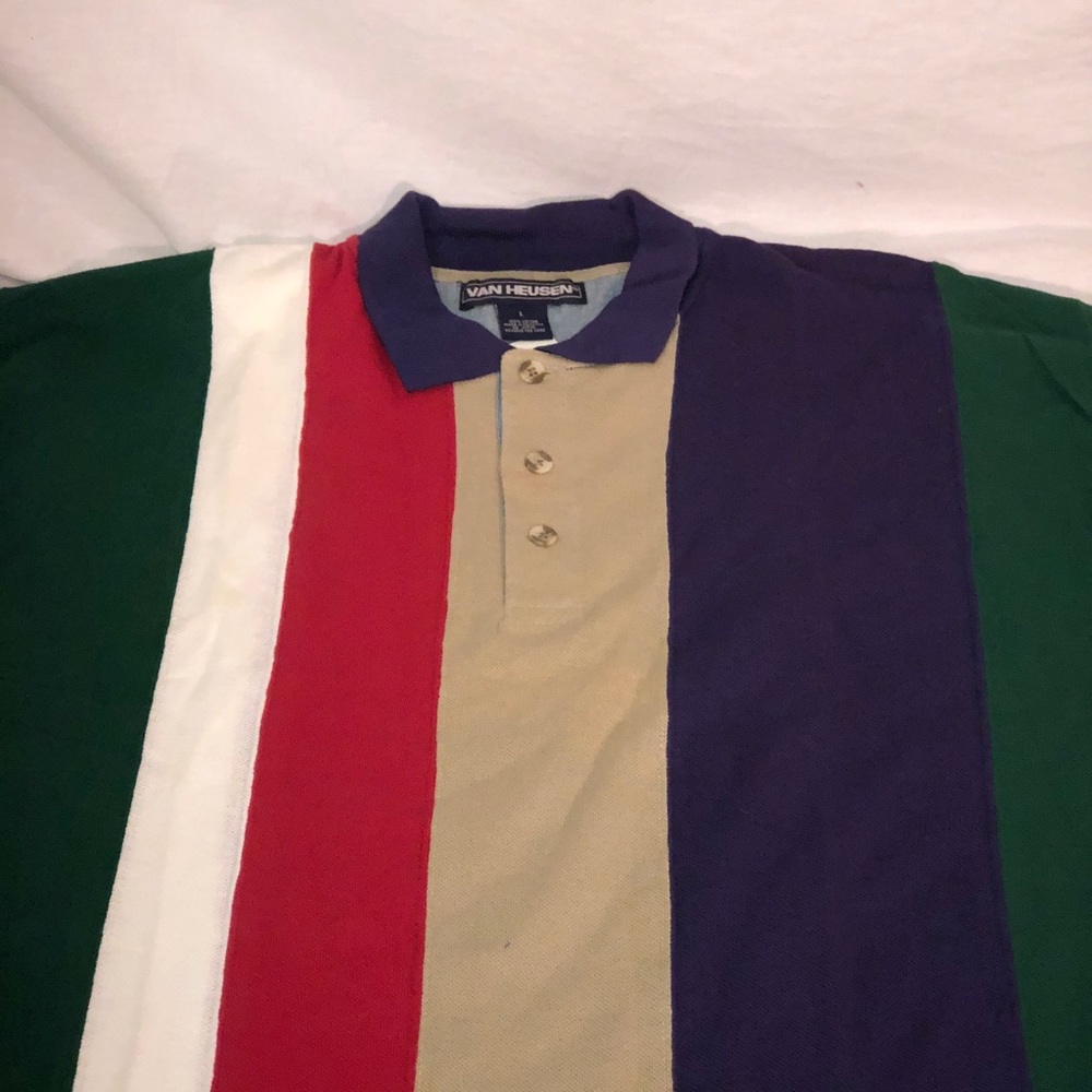 NWT VINTAGE Men's Van Heusen Striped Short Sleeve Polo Shirt Large Multicolor - Picture 2 of 6